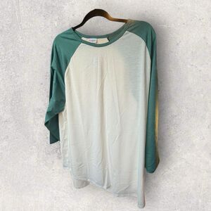 Lularoe Women's Randy Baseball Shirt Green Sleeves And White Size 3XL NWT